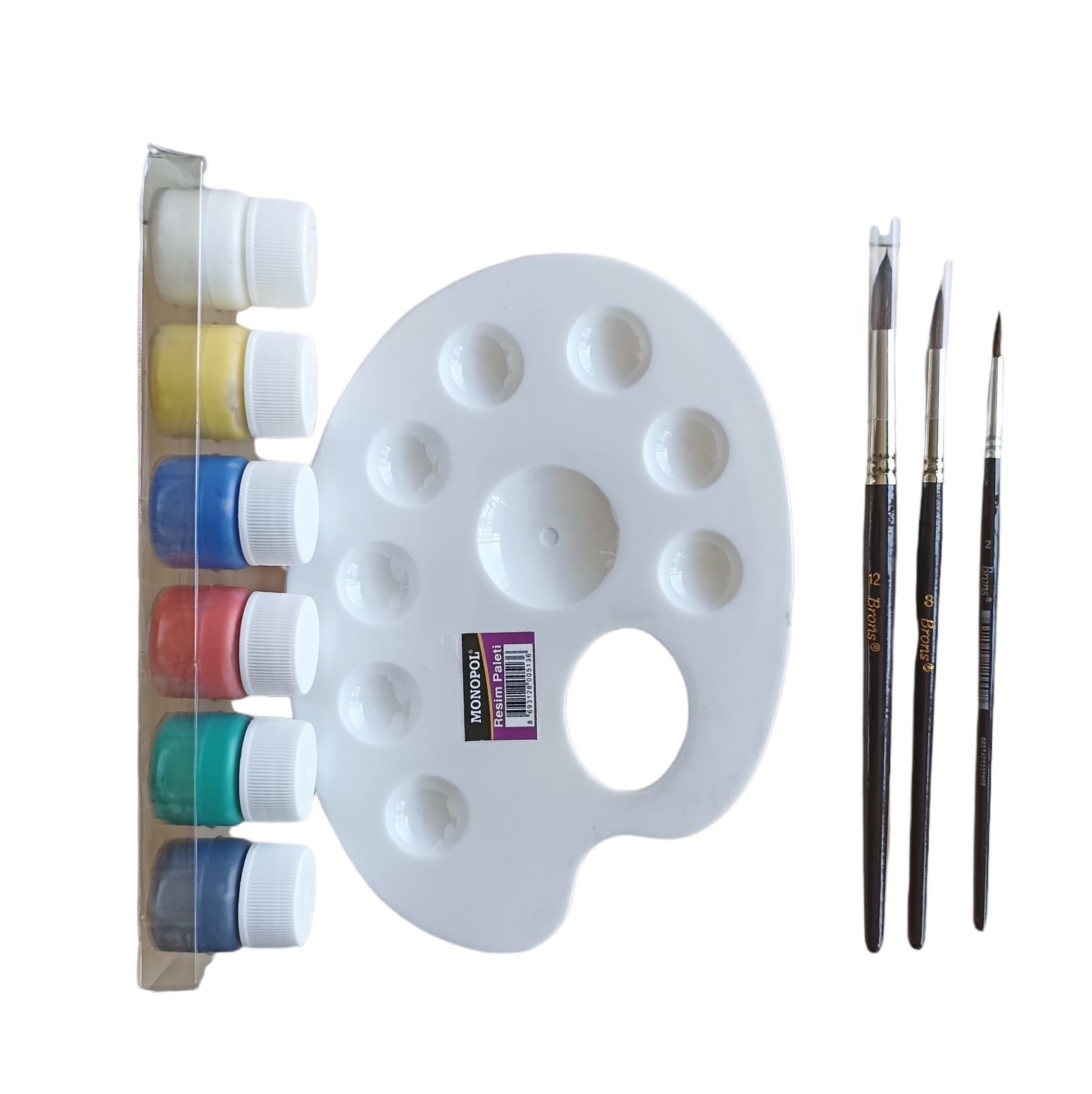 Guaj boya 6'lı , 3'lü Fırça seti ve Boya paleti