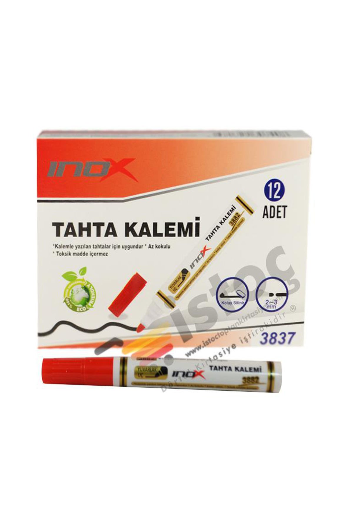 INOX BEYAZ TAHTA KALEMİ KIRMIZI 12'Lİ
