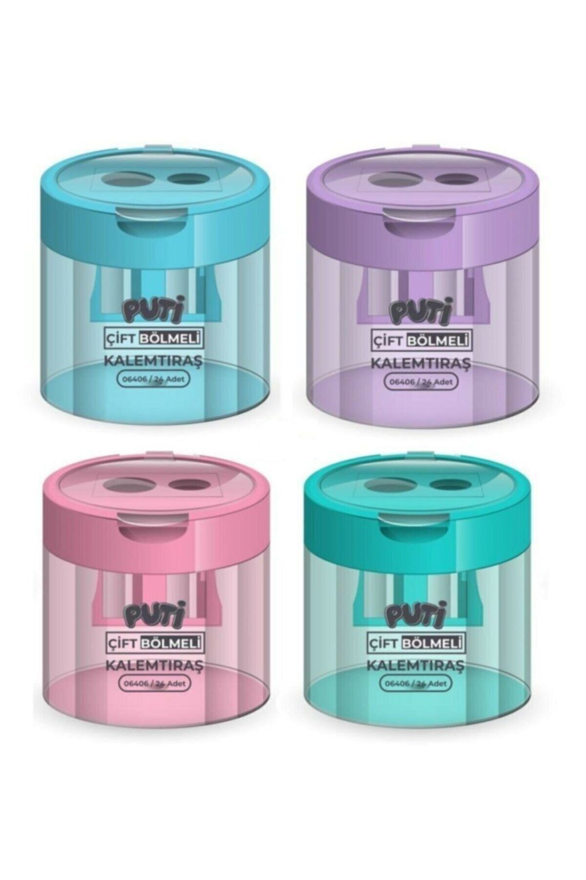 Kalemtıraş 4 Pastel Renk 2'li Puti Çift Bölmeli Şeffaf Kapak